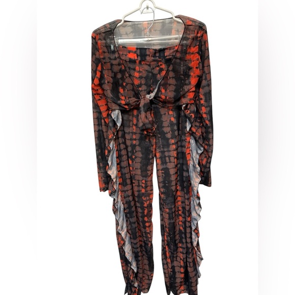 SHEIN Two Piece Navy Red Tie Die Cover Up NWOT Matching bikini - Picture 1 of 8